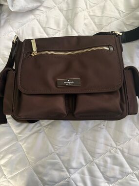kate spade Chocolate Brown Nylon Messenger Bag with Gold Hardware